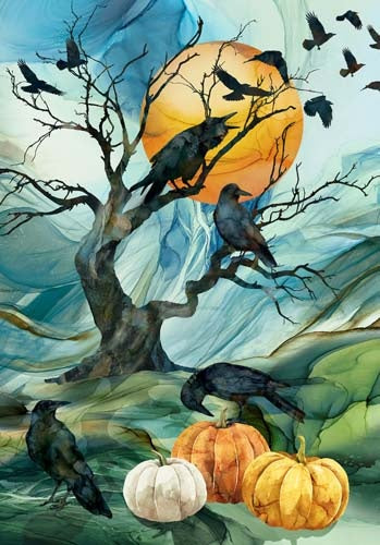 Raven's Call - 30in. PANEL - Crows and Pumpkins (152)