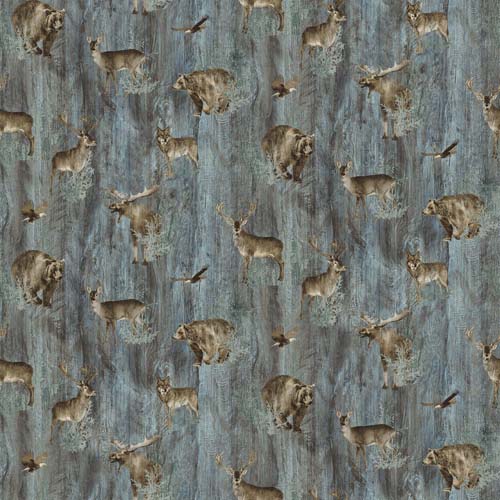 Flannel - Timberland Trail - Small Animal Print - Dk Teal- animals on blue
