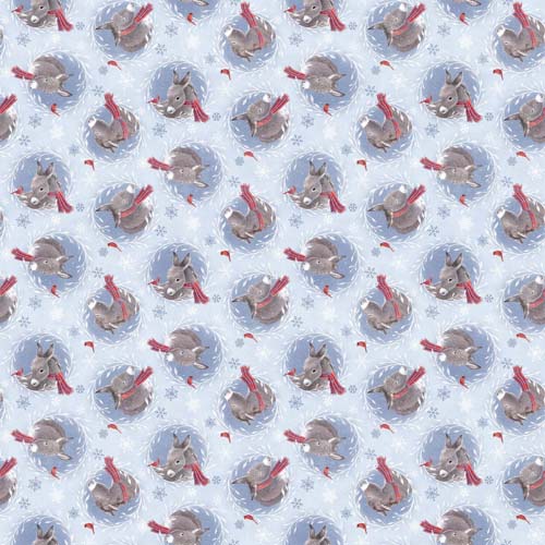 Flannel - Little Donkey's Christmas - Tossed donkey in wreath - Baby Blue