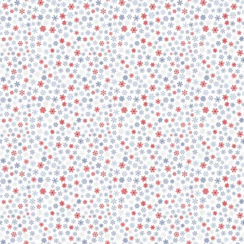 Flannel - Little Donkey's Christmas - Snowflakes- Multi- tiny red & blue flakes