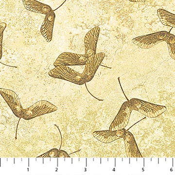 Stonehenge Maplewood - Scarlet - Tan - Maple Seeds on Tan by Helene Knott