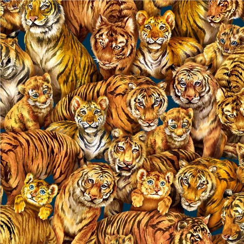 Jangala - Allover Tiger - Gold - Packed tigers on dark