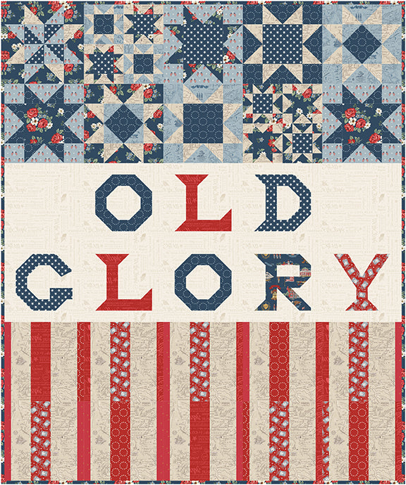 Old Glory Quilt Pattern - Uses traditional blocks & paper piecing - 60x72
