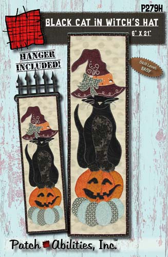 Black Cat in Witch's Hat - with Hanger - 6 x 21