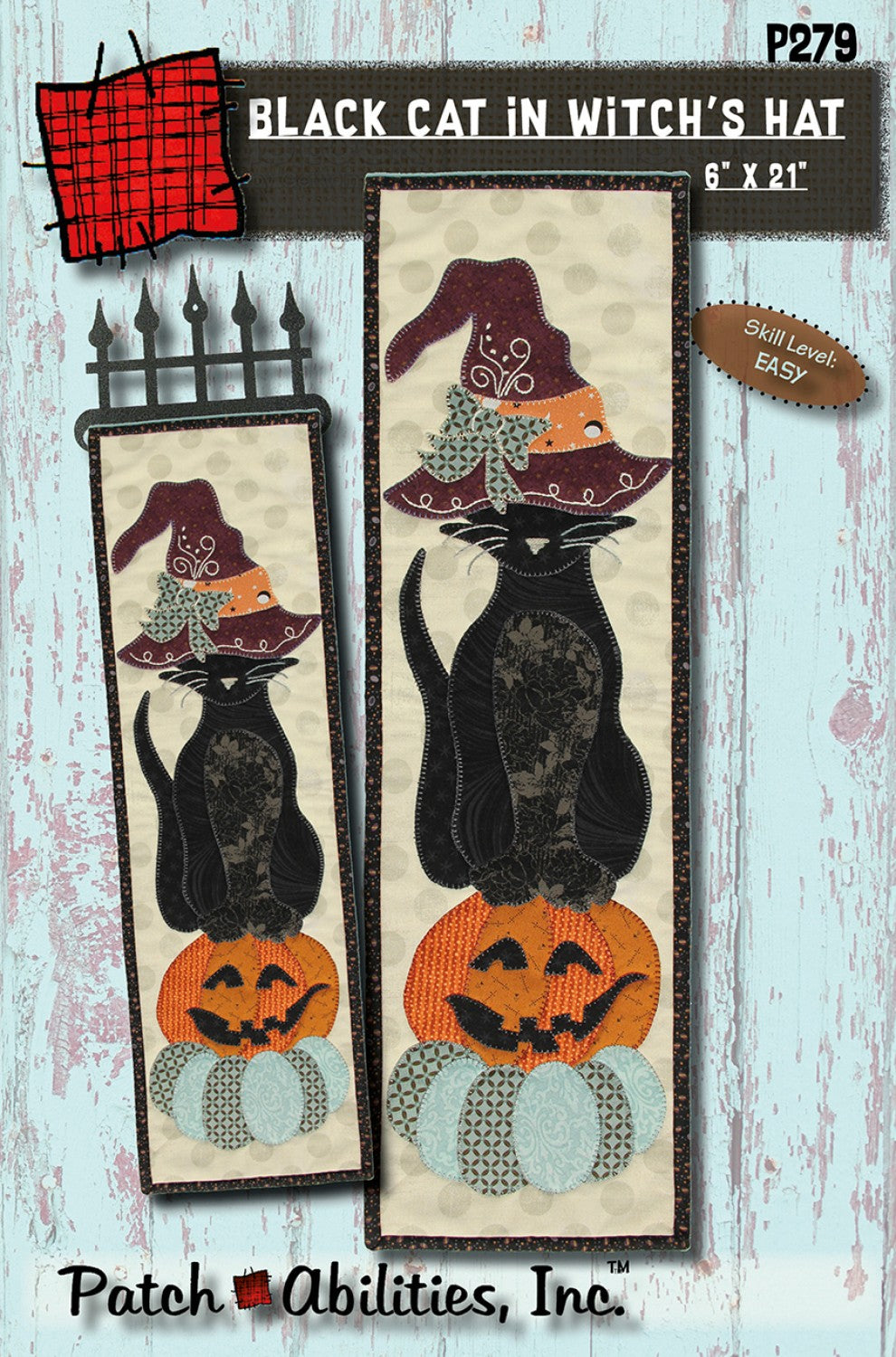 Black Cat in Witch's Hat -NO Hanger - 6 x 21