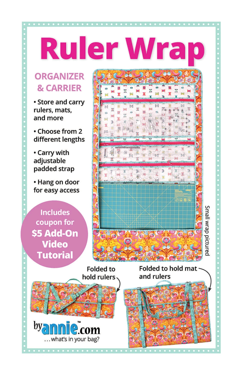 Ruler Wrap - store & carry rulers 2 different lengths - by Annie.com