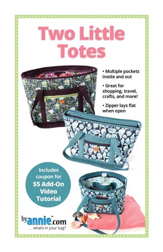 Two Little Totes - 2 sizes of tote bags with zippers & pockets- ByAnnie PBA314