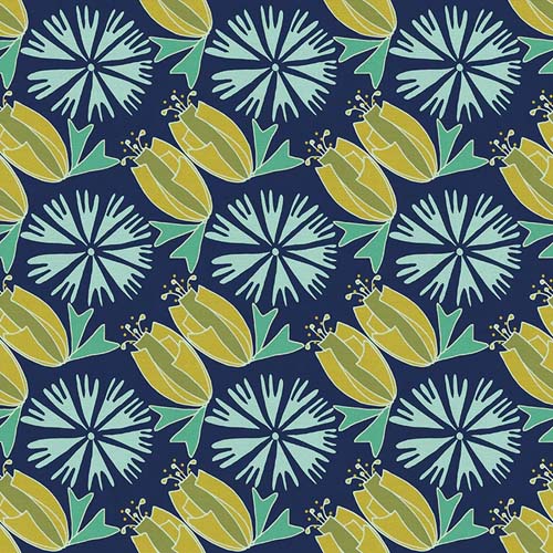Bloom - Tulips and flowers - Blue - aqua & green flowers on blue