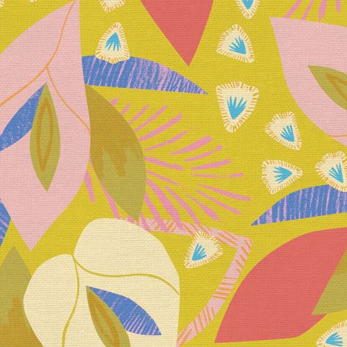 Lisbon Love - Follow the Sun - Green - pink,cream & purple leaves on green