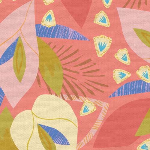 Lisbon Love - Follow the Sun - Pink - pink,cream & purple leaves on coral