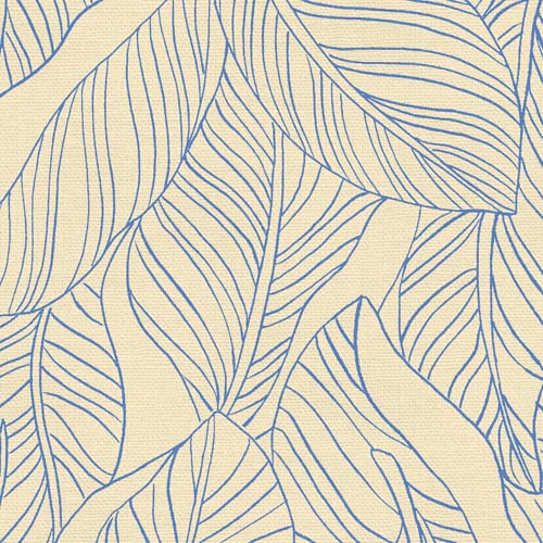 Lisbon Love - Leaves - Blue - blue outlined leaves on cream