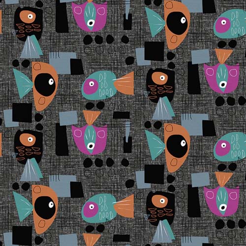 Fish Hope - Funky Fish - Beige - green, blue & rust fish on beige