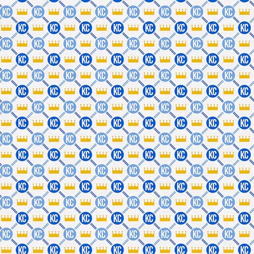 Take the Crown - KC Grid - Blue/Gold - blue lattice w/ gold crowns on white
