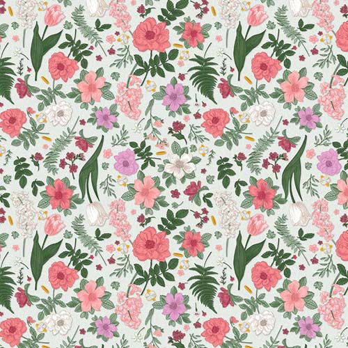 End Game - Garden Party - Tossed Flowers on mint background