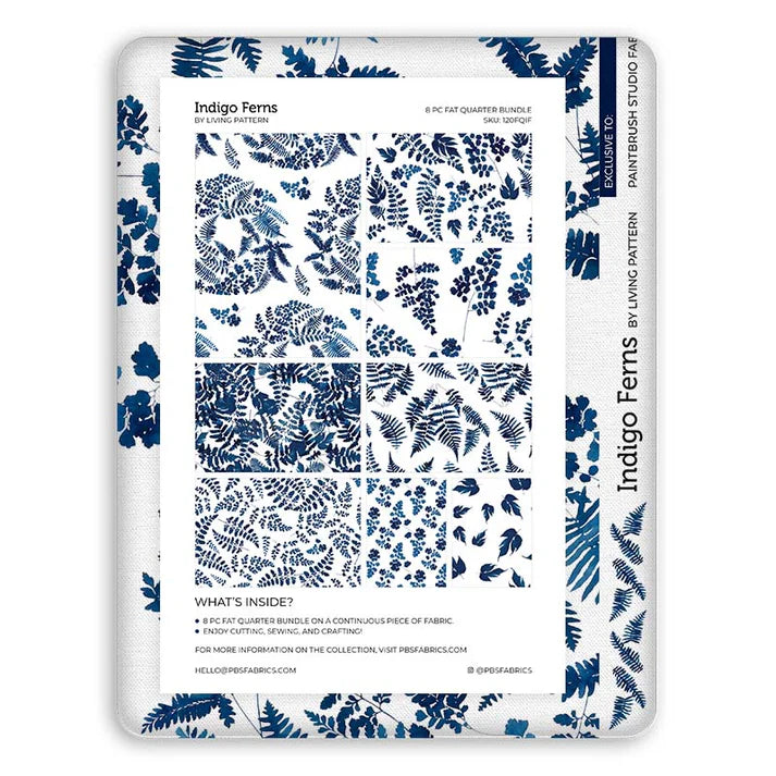 Indigo Ferns - 2 yd. fat quarter PANEL with 8 prints