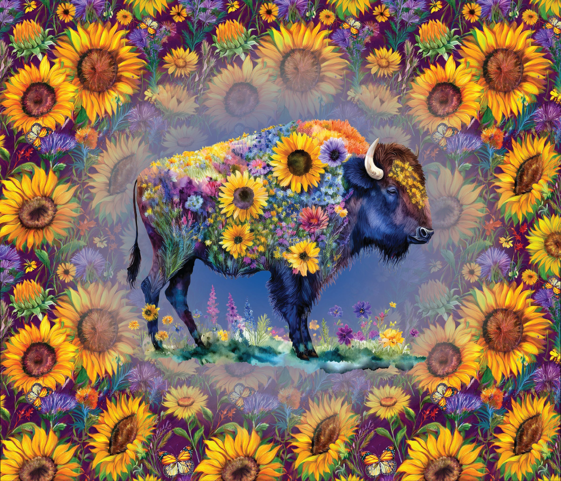 Spirit of the Plains - Floral Bison panel