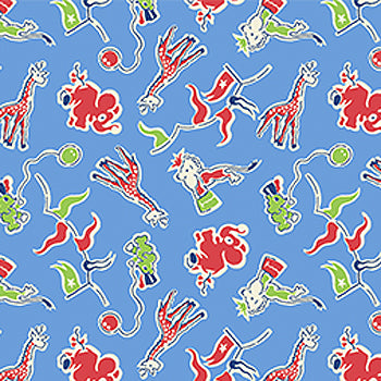 Toy Chest - 1930s Red Green and Dark Blue Tossed Animals on Light Blue