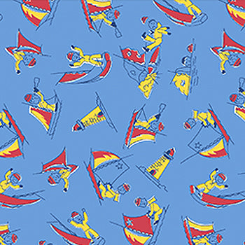 Toy Chest - 1930s Red and Yellow Children Lighthouses and Sailboats on Blue