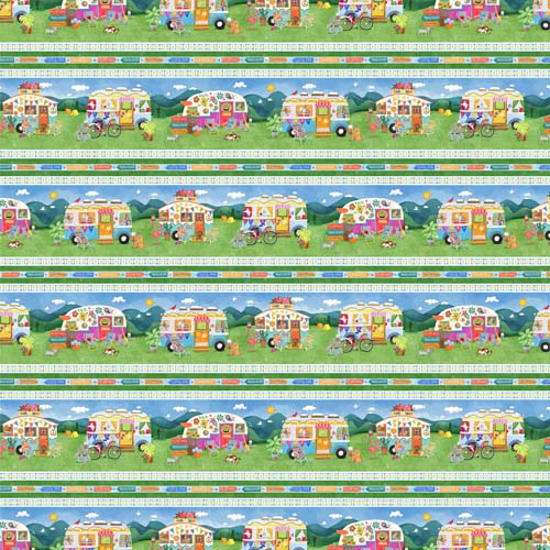 Wanderlust - Stripe - Multi - Border stripe with fancy campers in forest