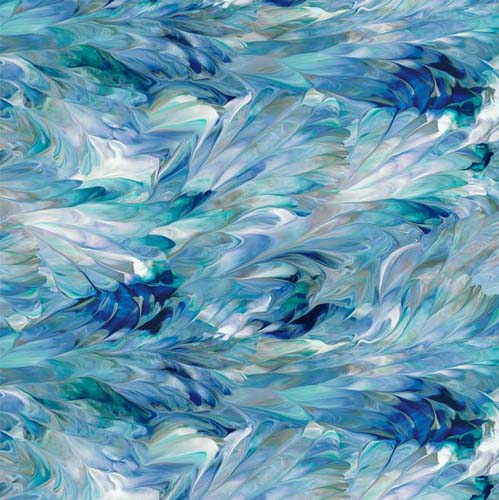 108" Wide Back - Fluidity wide Painted Marble - Teal - marbling in blues & teals