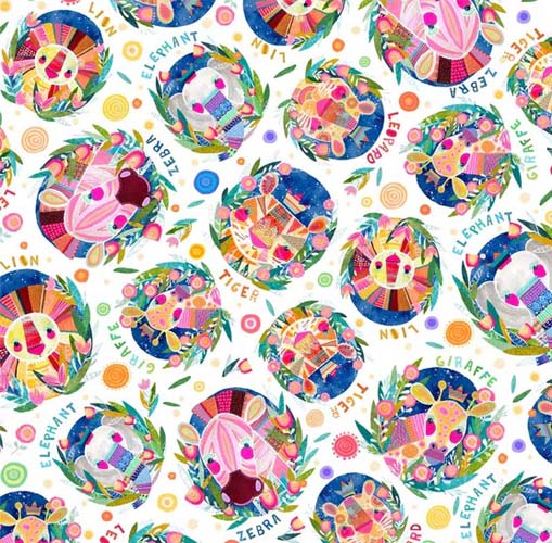 Wild at Heart - Animal Bubbles - White - colorful collage animals on white