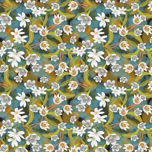 Spring in the Northwoods - Floral - white flowers on multicolor