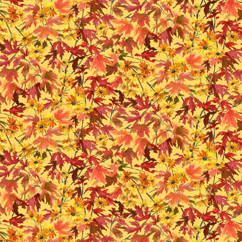 Autumn Retreat - Fall Leaves -Yellow - fall leaves & flowers on yellow