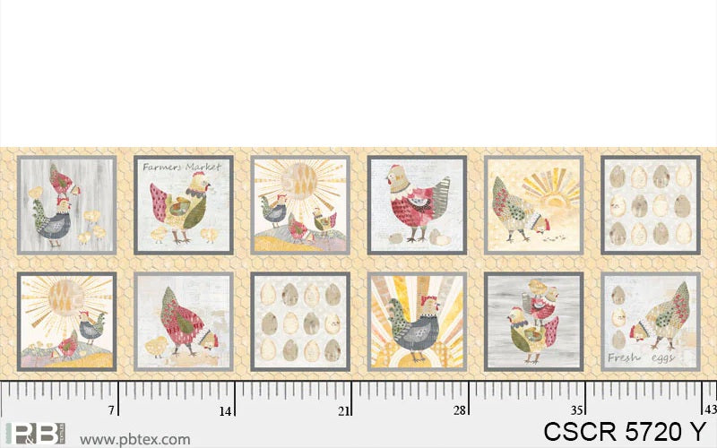 Chicken Scratch - PANEL 12in. - small patches featuring chickens