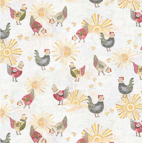 Chicken Scratch - Chickens - hens & chicks with suns on cream
