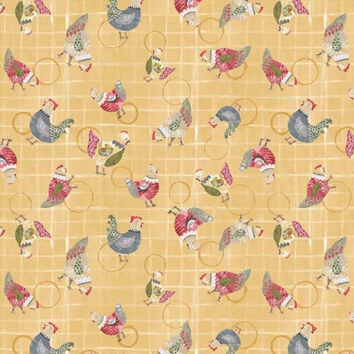Chicken Scratch - Chickens & Circles - Yellow - chickens on yellow w/circles