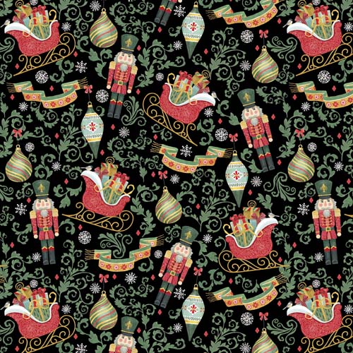Tis the Season - Ornament, Sleighs and Nutcrackers -Black
