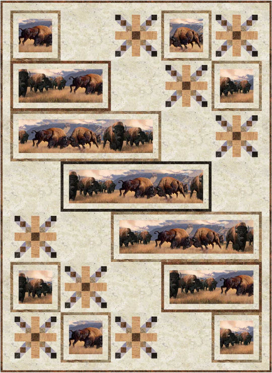 Bison At The Border - Lap 48.5 x 66.5-Queen 90.5 x 98 by Patti Carey of Pa