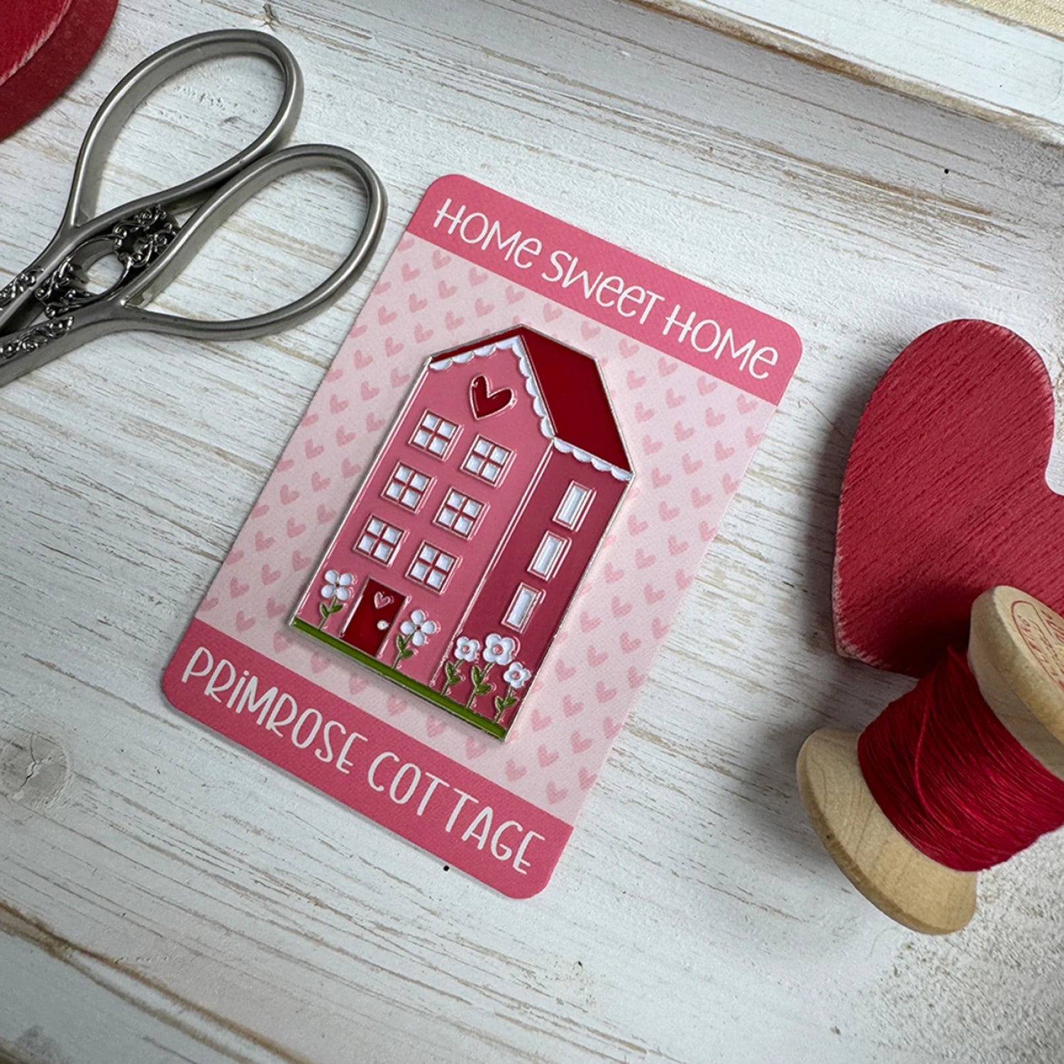 Primrose Cottage - Needle Minder -  enamel  - Home Sweet Home - house