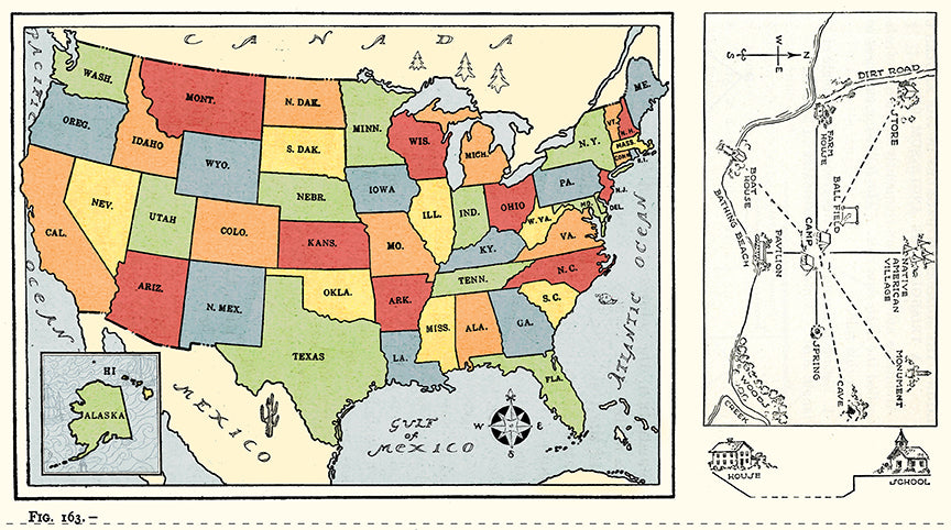 Old School - School Map PANELApprox. 24 inches.  - U.S.A. map
