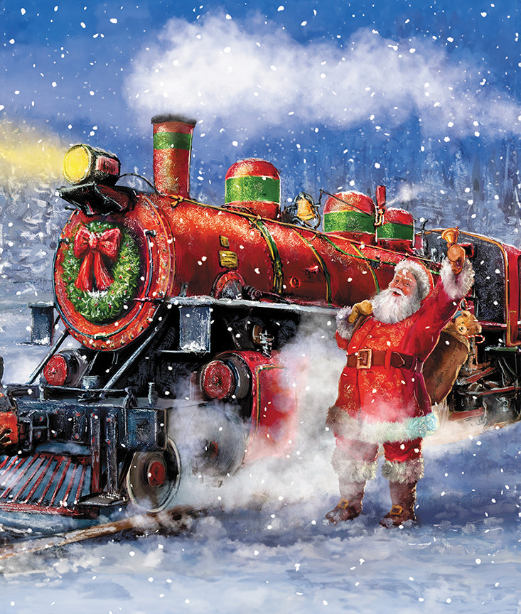 More Christmas Wishes 1yd. PANEL - Santa's Train