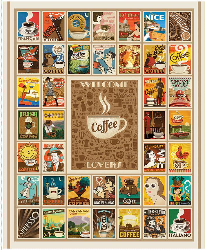 Coffee Time - 1yd. PANEL - Welcome Coffee Lovers (108)