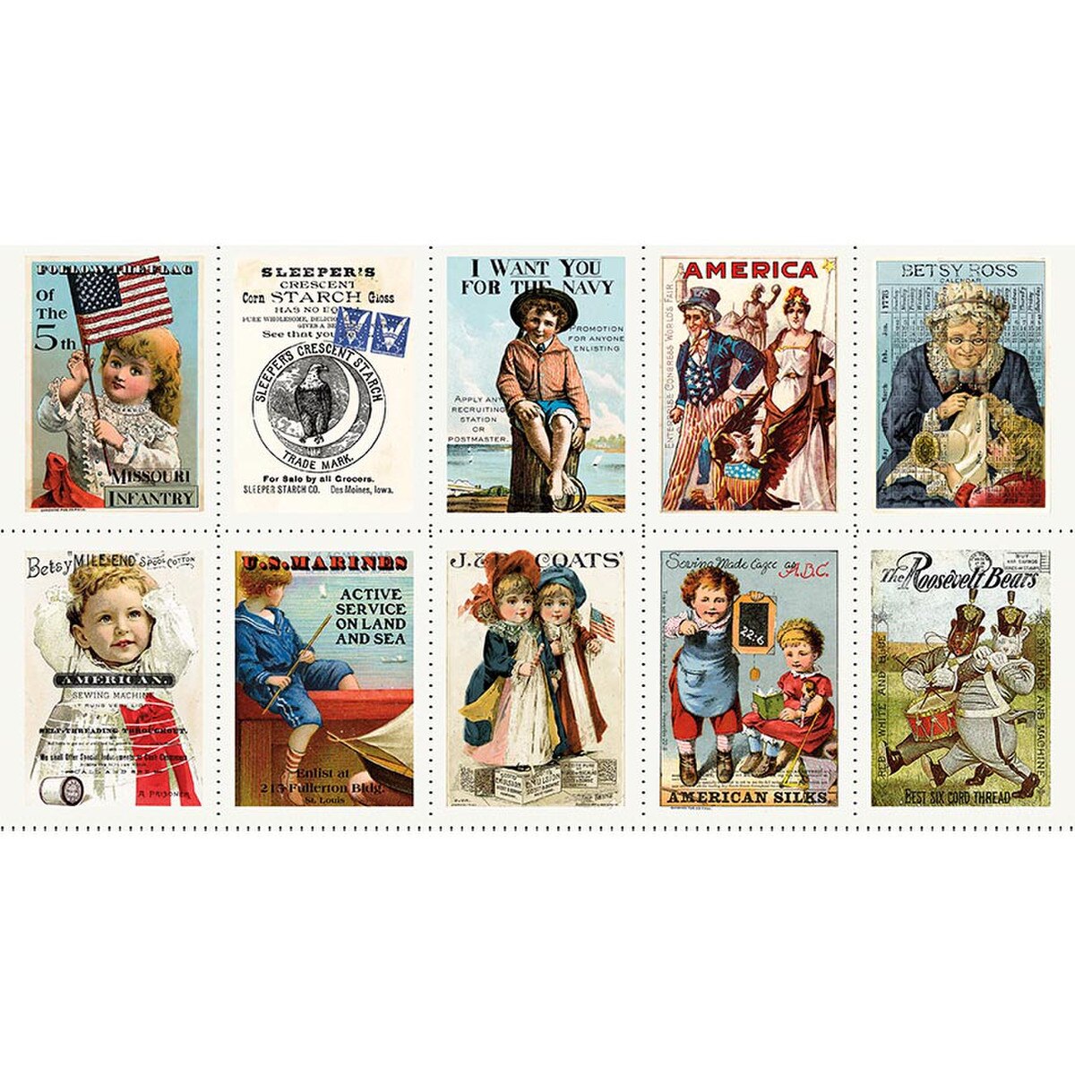 Sew America - 24in PANEL - 10 vintage patriotic patches
