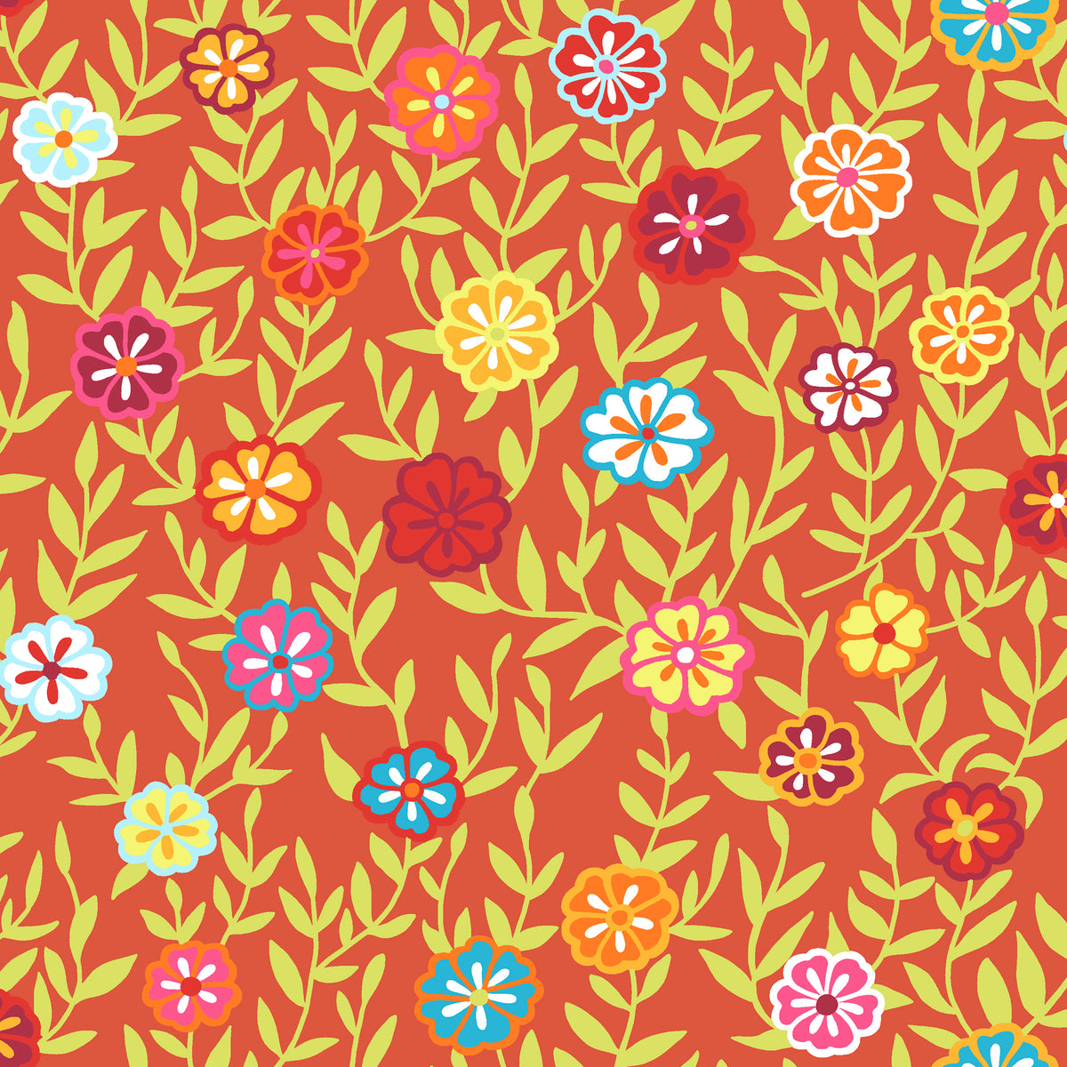 Busy Lizzy - Red - All Over Floral on Red - Feb. 2020 - Kaffe Fassett Collective