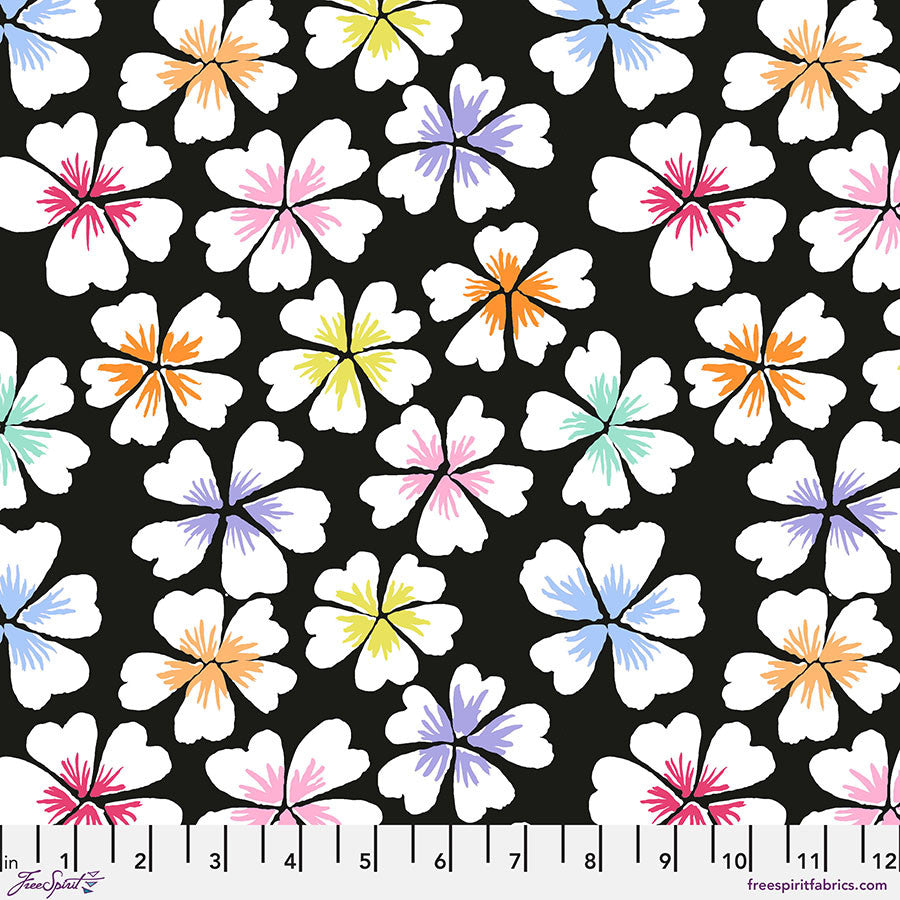February 2024 - Petals - Black white flowers on black- Kaffe Fassett