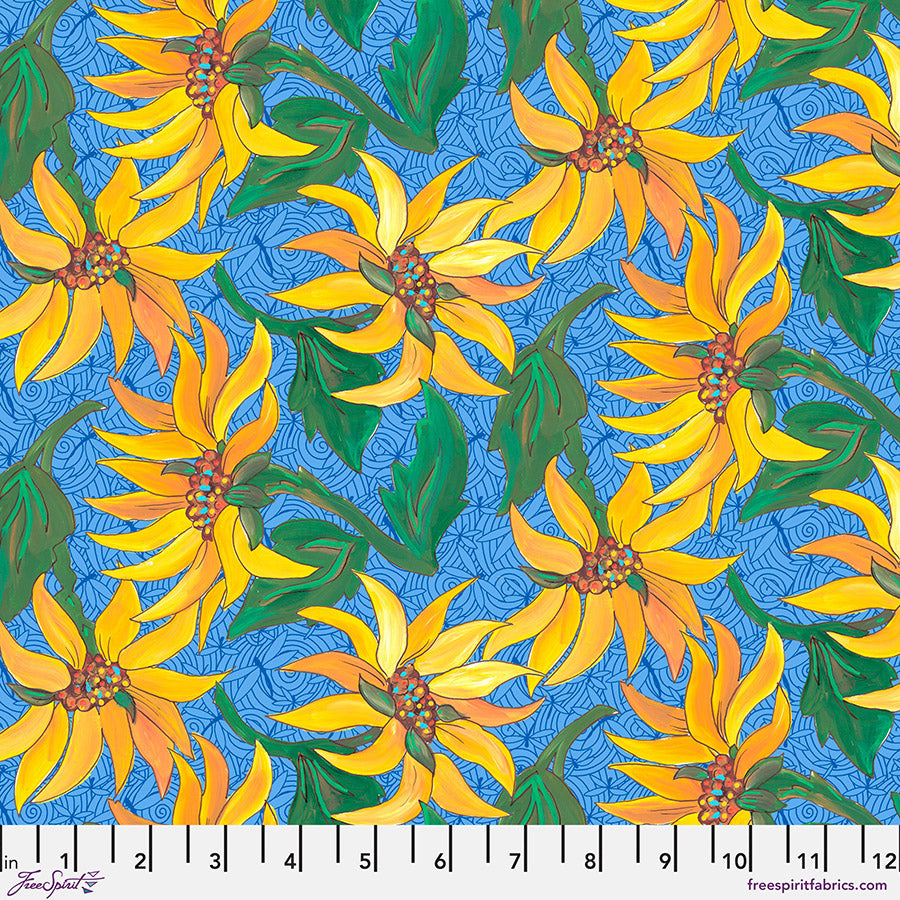 Fruitopia - For Vincent - Blue - yellow sunflowers on bright blue