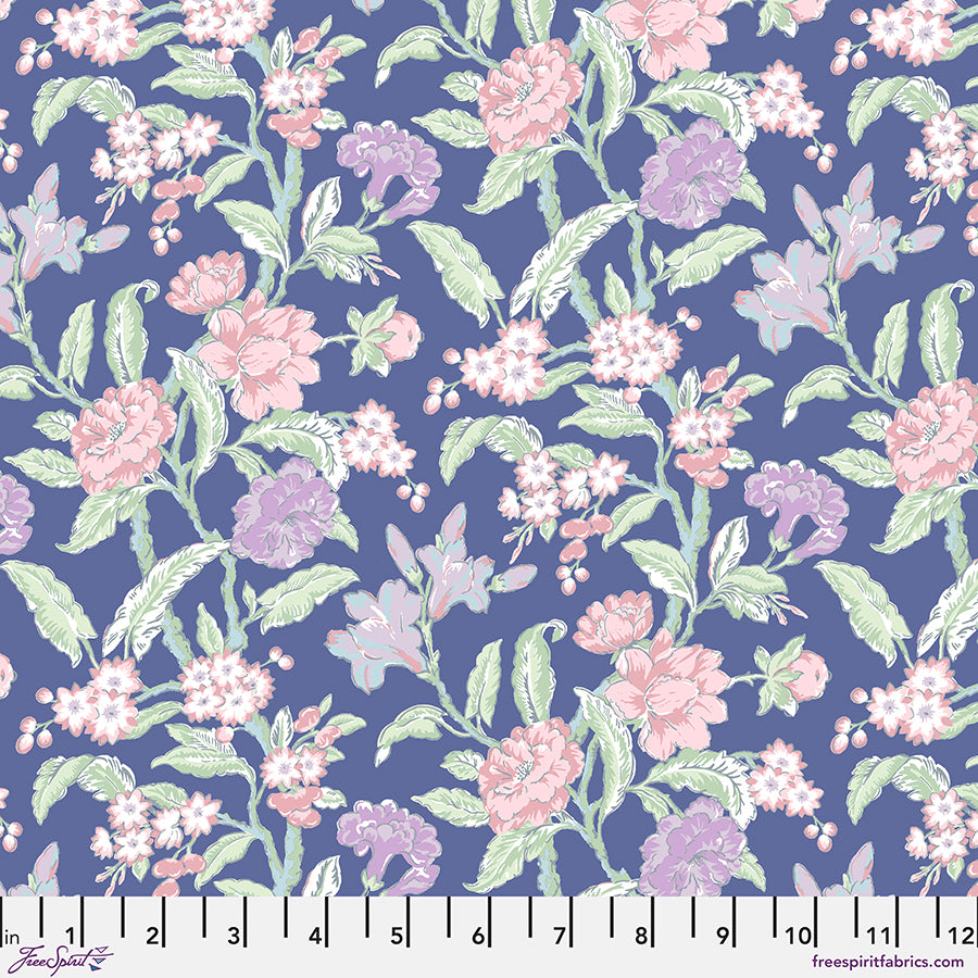 New Traditional - Francine - Periwinkle - pink & purple floral on blue
