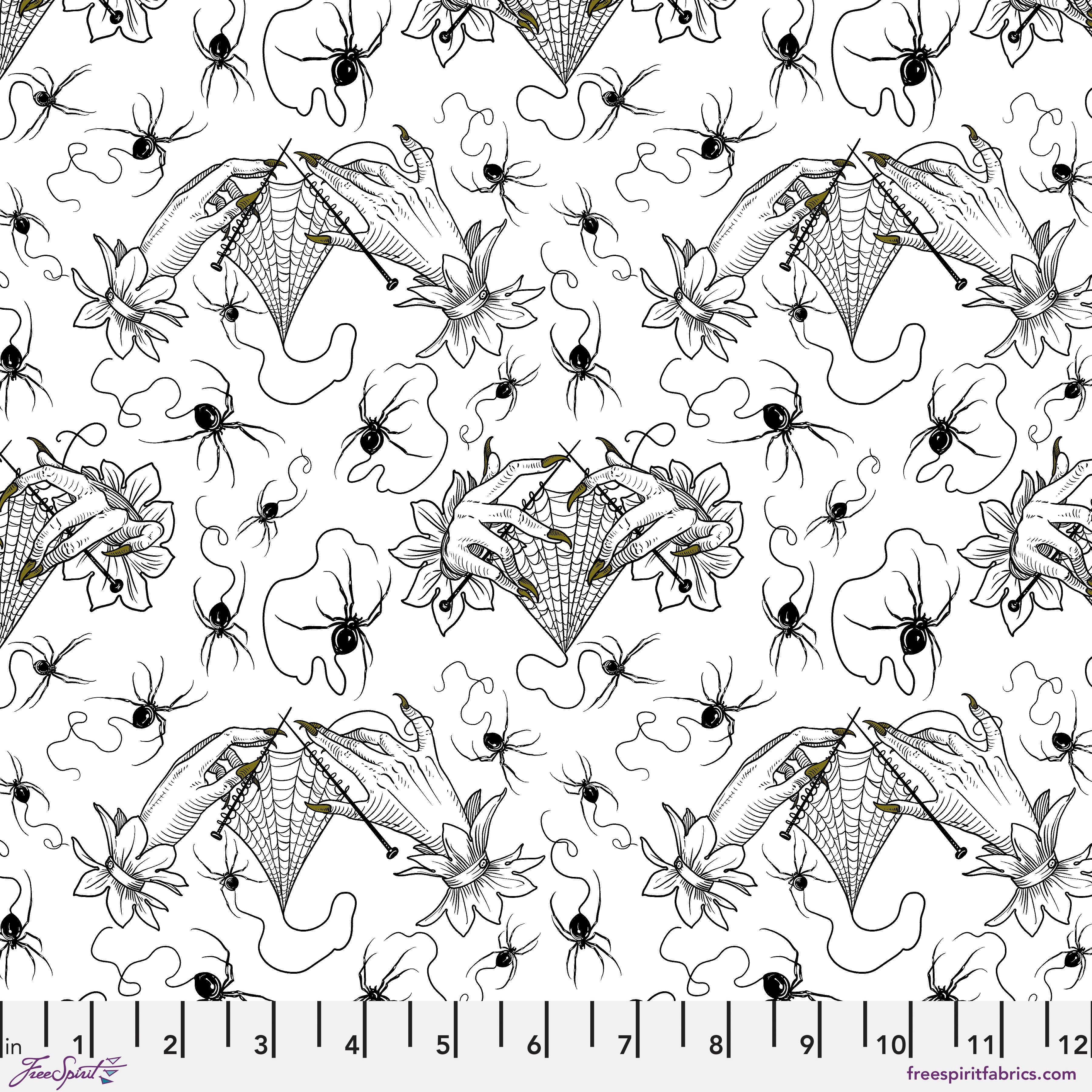Costumes & Cobwebs - Cobweb Lace - White - Spiders & hands knitting webs