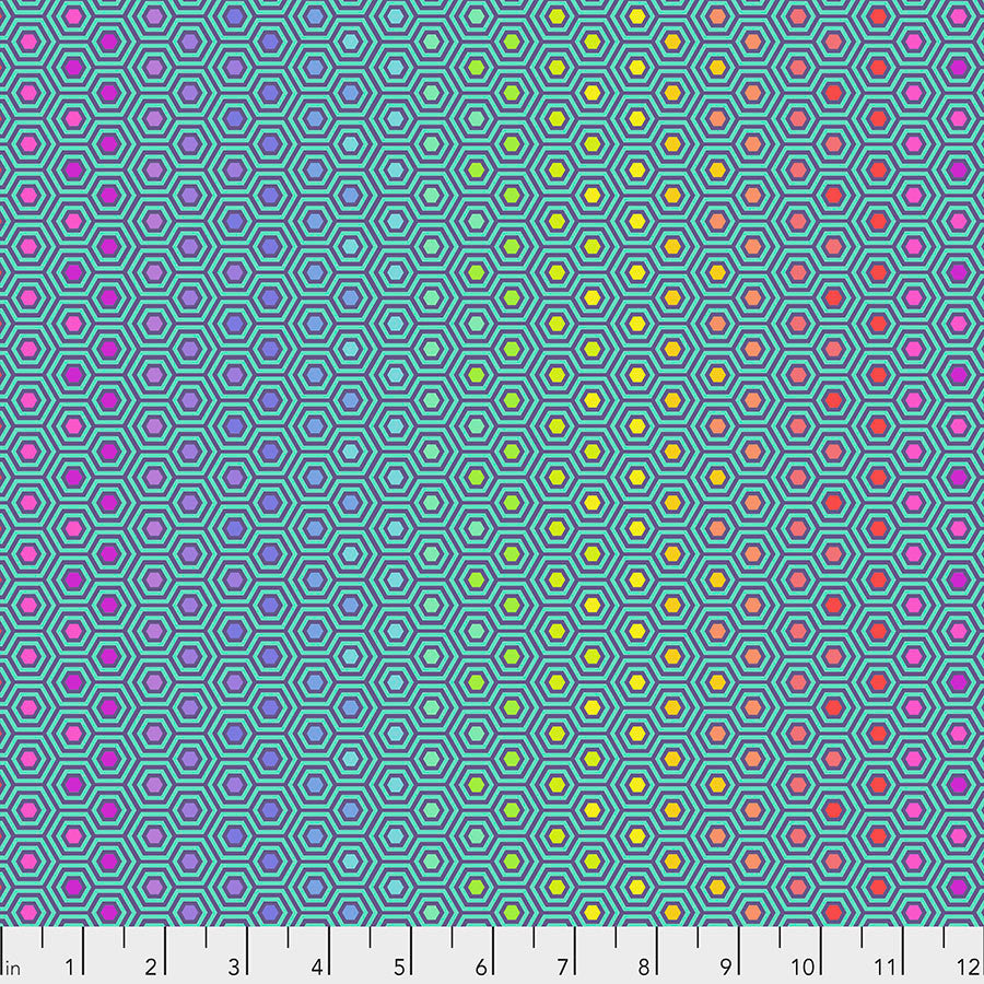 Tula's True Colors, Hexy rainbow, peacock, aqua by Tula Pink