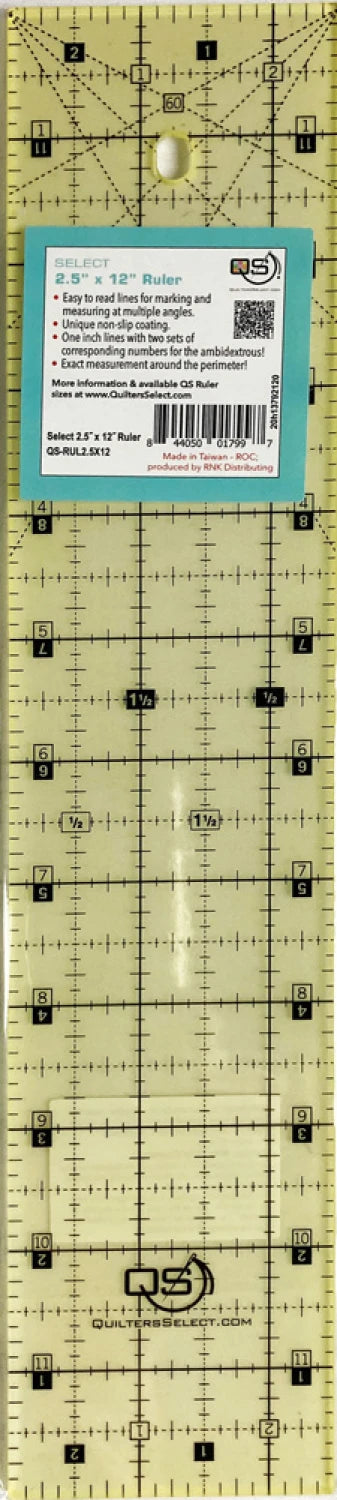 Quilters Select - 2.5 x 12 Non-Slip ruler - QS-RUL25X12