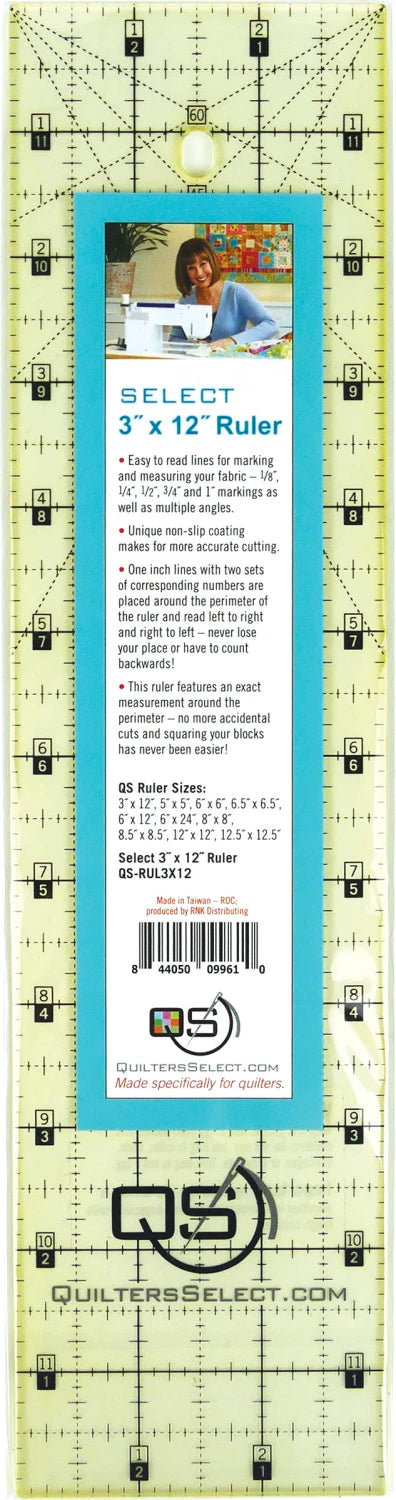Quilters Select - 3 x 12" - non slip ruler - QS-RUL3X12