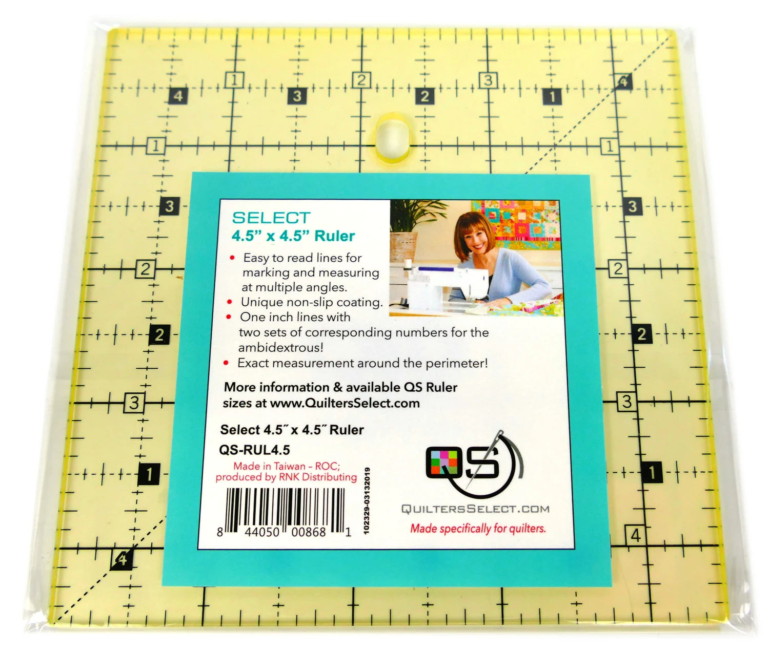 Quilters Select - 4.5 x 4.5" - non slip ruler - QS-RUL45