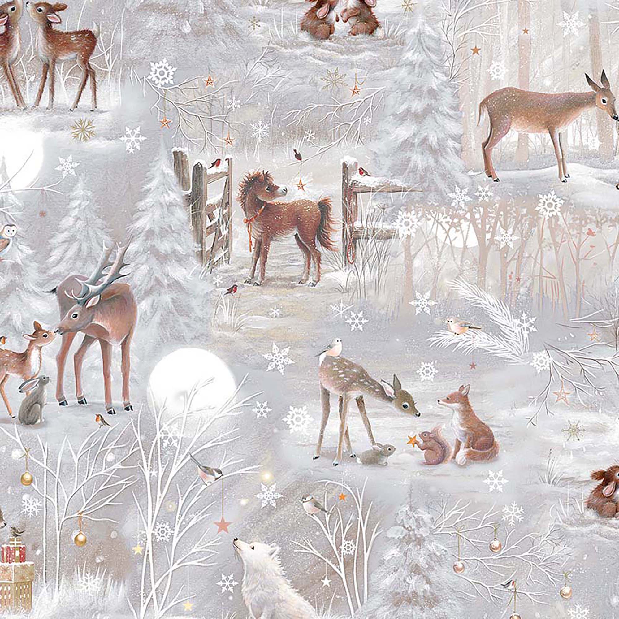 Woodland Wonder Flannel - Deer Scenic - Gray