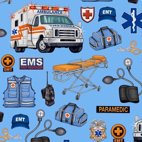 What The Dr Ordered - Medical Rescue Toss - Blue - EMT symbols on blue