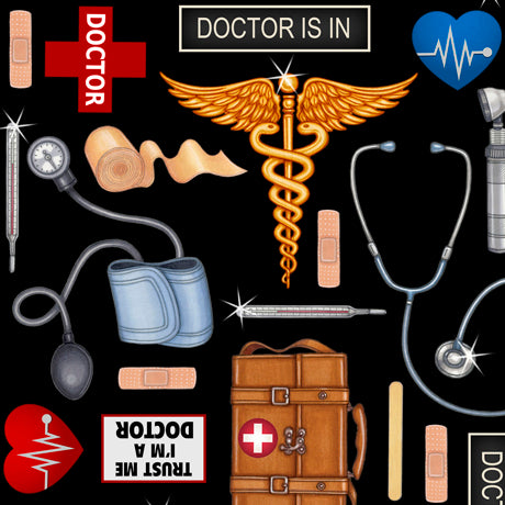 What The Dr Ordered - Doctor Toss - Black - medical symbols and tools on black