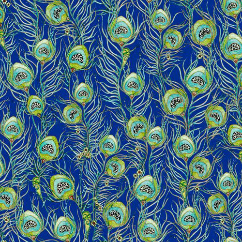 Pretty As A Peacock- Feathers - Peacock Feathers on Royal Blue-Metallic Accent